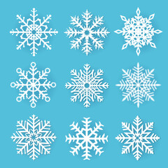 Fototapeta na wymiar Snowflake Set Isolated Blue Background