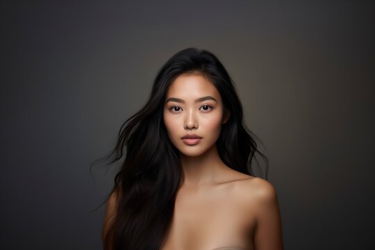 very attractive asian woman posing in front of the camera