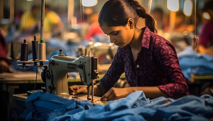 Indian/Bangladeshi woman working in a garment factory

 - obrazy, fototapety, plakaty