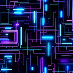 seamless digital high tech pattern with neon lights. Generative AI