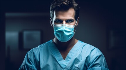 Fototapeta na wymiar surgeon with a mask on a dark background