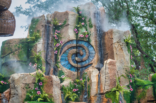 The symbol of Te Fiti from Moana at the Journey of Water attraction