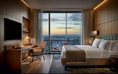 Obraz premium Modern Marvel: Step Inside the Chic Sanctuary of a Luxurious Hotel Room!