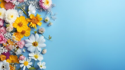 Collection of Summer flower isolated copy space on blue background