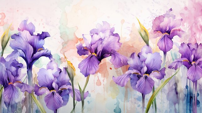 Iris flowers grunge with watercolor style for background and invitation wedding card, AI generated