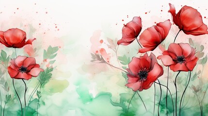 Beautiful abstract red and green watercolor floral design background