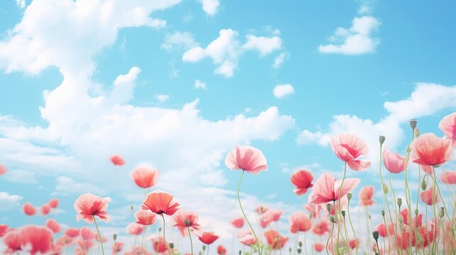 Beautiful Pink cosmos flower blooming in the field in sunny day. AI generated image