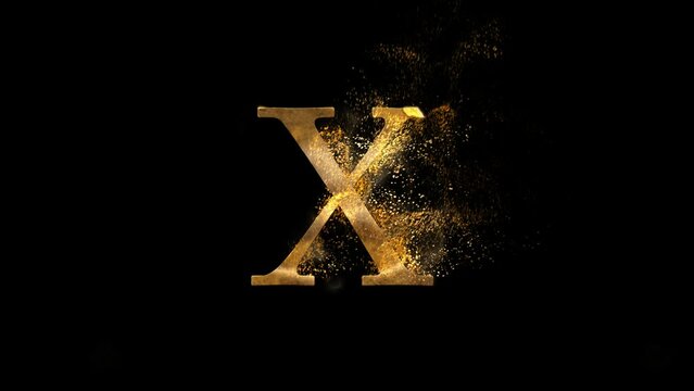 Golden letter X with particles, alphabet, abc, alpha channel