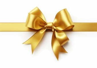 Yellow shiny color satin ribbon on white background. Christmas gift, valentines day, birthday wrapping element