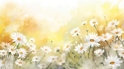 Chamomile flowers with watercolor nature background, AI generated image