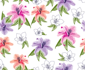 Papier Peint photo Plantes tropicales Flowers pattern, lily flowers,colorful floral vector design