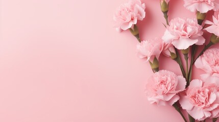 Fototapeta na wymiar Bouquet of pink carnations flowers isolated copy space on background