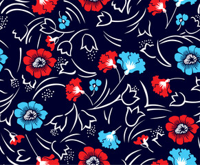 Flowers pattern with branches and leaves on black bacground vector design