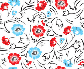 Flowers pattern with branches and leaves vector design