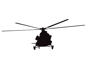 Military helicopter silhouette vector graphic in black. Vector illustration