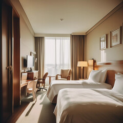 Fototapeta na wymiar Modern Marvel: Experience the Luxurious Comfort of this Sleek Hotel Sanctuary!