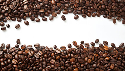great coffee bean border or frame on white background for copyspace
