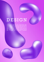 Fluid purple poster concept. Abstract creativity and art. Drops of liquid. Template for booklet or leaflet. Cover for social networks and messengers. Cartoon isometric vector illustration