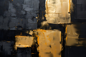 Abstract texture of black and gold paint. Grunge background. Macro image of putty paste.