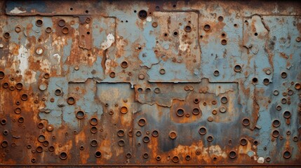 A rusted metal wall with intricate patterns formed by oxidation, showcasing the beauty in decay.
