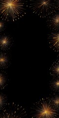 Naklejka premium Black New Years banner with golden fireworks and room for copy. 