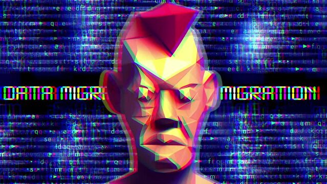 Low poly man against  data migration background