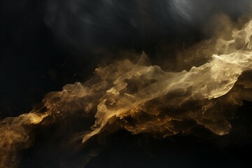 Gold sequins glitter dust isolated on black background. - obrazy, fototapety, plakaty