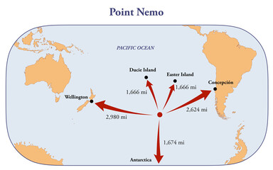 Map of Point Nemo, the remotest place on Earth