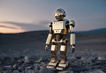 Lonely metal robot in desert - 685379772