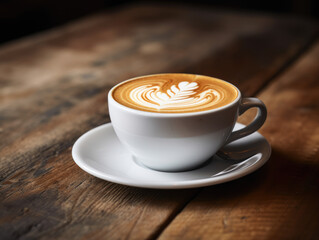 Obraz premium Latte Coffee on Wooden Table
