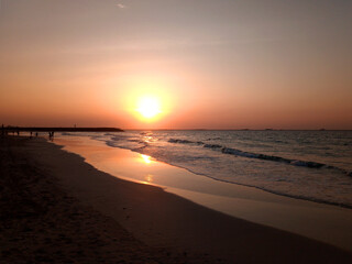 United Arab Emirates. Sea view. Sharjah. Al Khan Beach. Beautiful Sunset.
