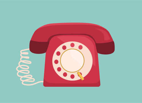 Vintage phone concept. Old style equipment for distance communication. Back to 20 century. Sticker for social networks and messengers. Cartoon flat vector illustration isolated on blue background