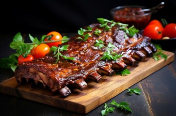 Tangy Grilled ribs bbq. Fire pork beef. Generate Ai