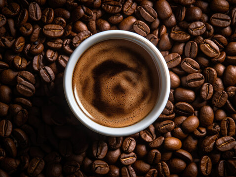 Bird's-Eye View of Freshly Brewed Coffee - Tempting Caffeine Delight