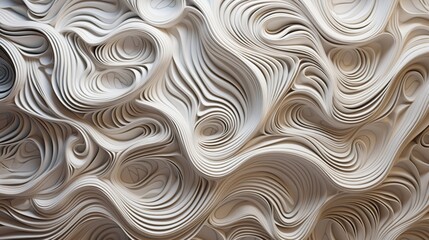 A wall covered in 3D-printed ceramic tiles, forming intricate and unique patterns across the surface.