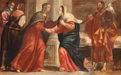 Tuinposter VICENZA, ITALY - NOVEMBER 5, 2023: The painting  of Visitation in the Cathedral by Francesco Maffei (1605 – 1660). © Renáta Sedmáková