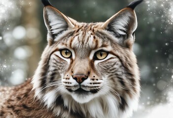 Lynx painted in watercolor style on white background