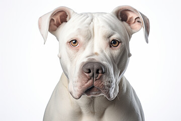 Dogo argentino close-up portrait. Adorable canine studio photography.