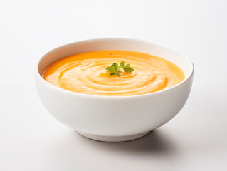 Pumpkin cream soup in a white plate