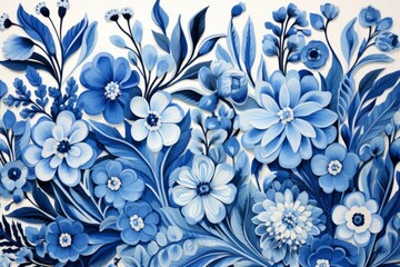 Blue Watercolor flowers seamless pattern background for print, textile, fabric,