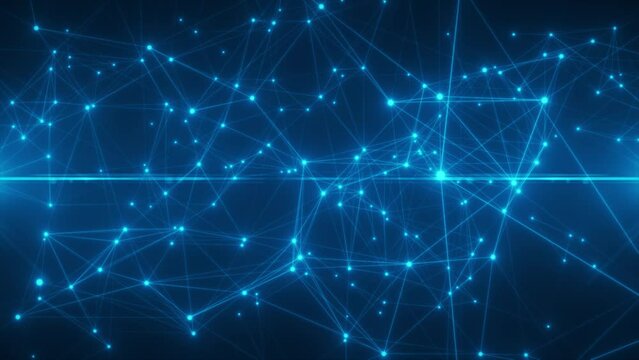Line and particle animations in 4k and glow light, plexus background in blue color