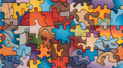 Seamless close-up of partially completed puzzle with shapes and colors