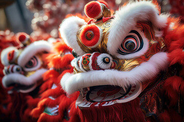 chinese lion dance costume closeup