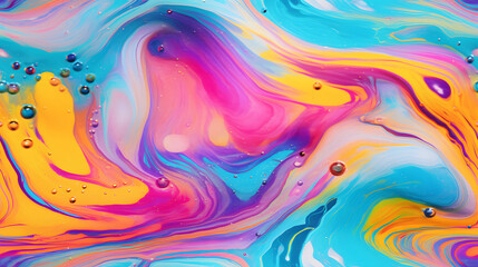 Seamless close-up oil on water texture with swirling rainbow hues