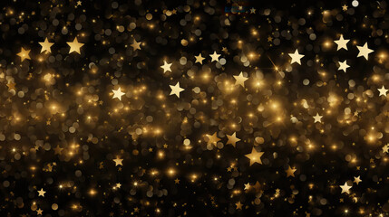 golden stars and bokeh on black background