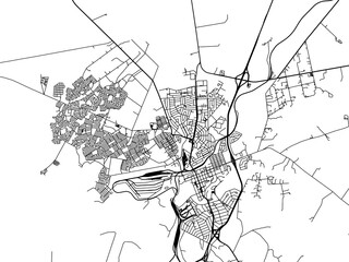 Vector road map of the city of Kroonstad in South Africa with black roads on a white background.