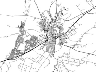 Vector road map of the city of Potchefstroom in South Africa with black roads on a white background.