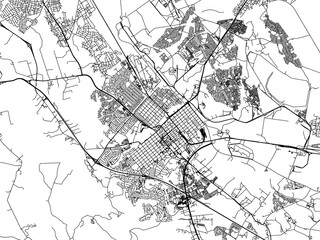 Vector road map of the city of Rustenburg in South Africa with black roads on a white background.