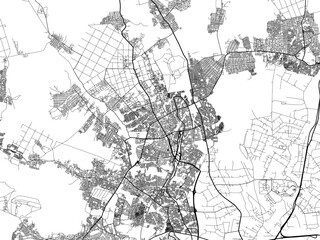 Vector road map of the city of Mabopane in South Africa with black roads on a white background.