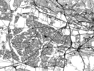 Fototapeta na wymiar Vector road map of the city of Soweto in South Africa with black roads on a white background.